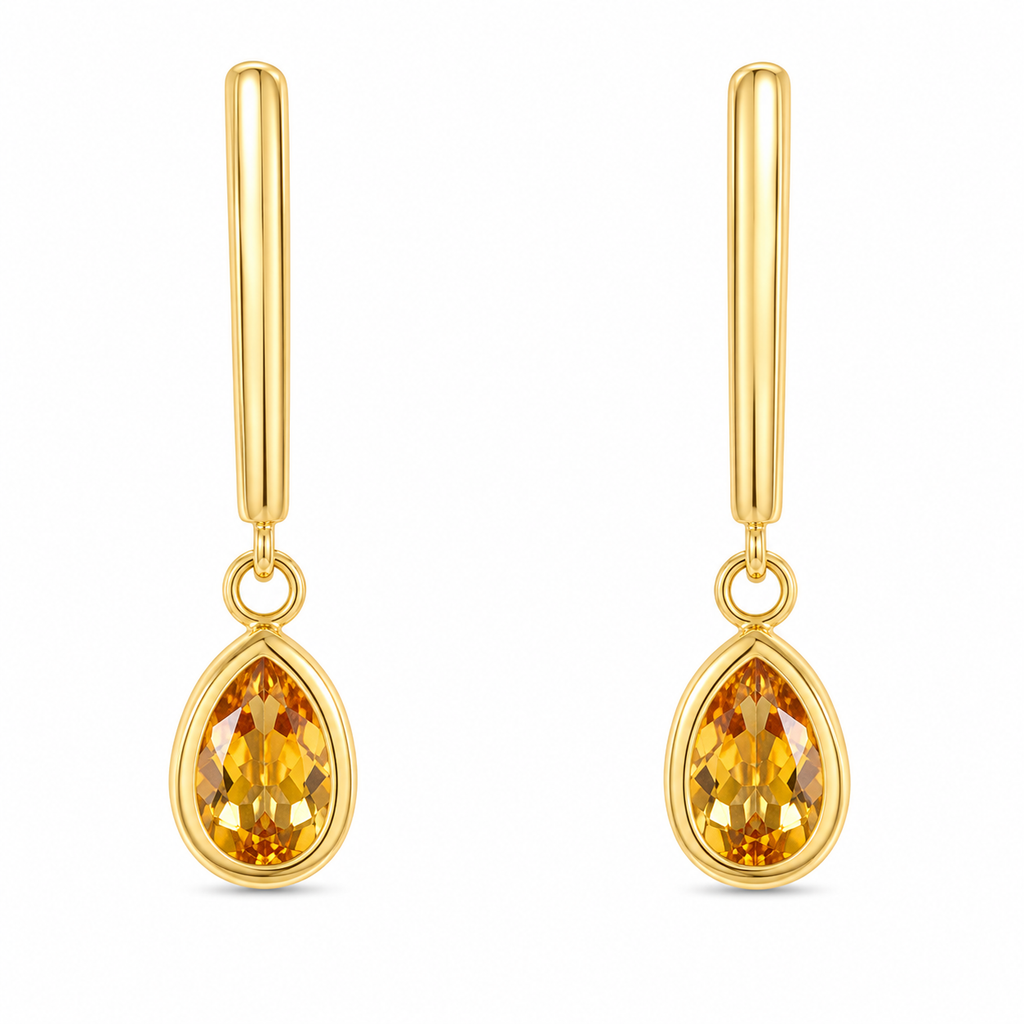 9ct ゴールド イヤリング Golden Ember Citrine Drop Earrings – Harry Ritchies