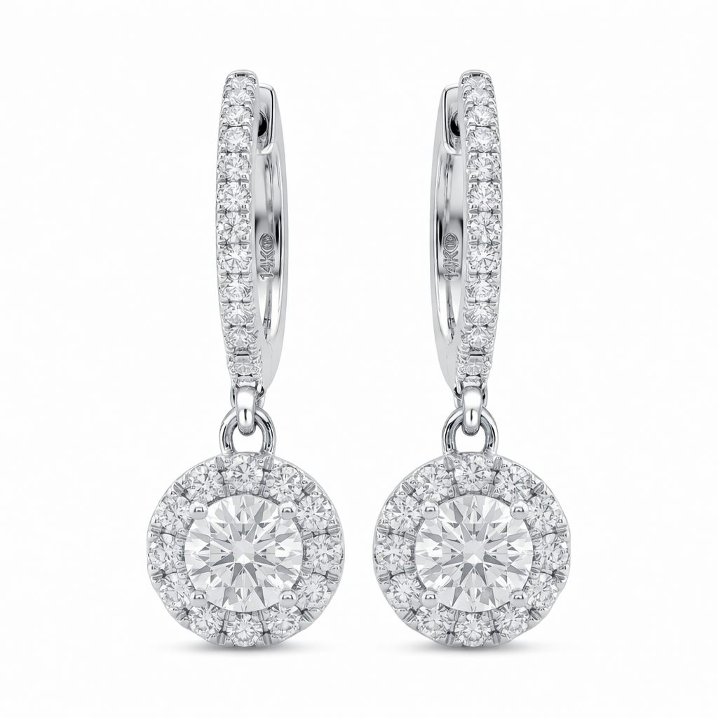 Halo Drift Diamond Drop Earrings
