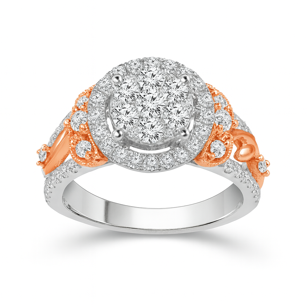 Two Hearts® Floral Frost Round Diamond Engagement Ring