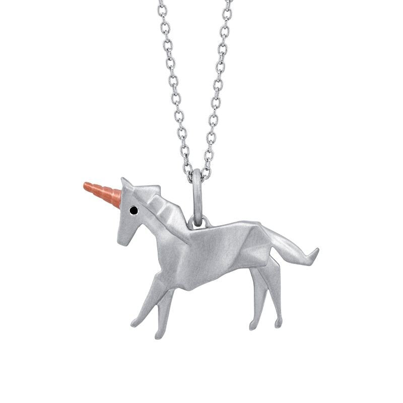 Silver Origami Unicorn Pendant