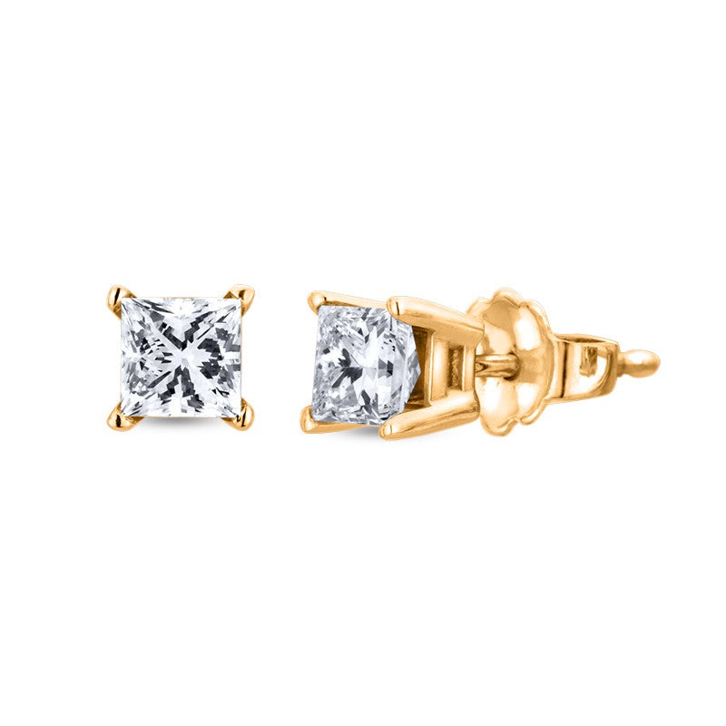 10K Princess Cut "Fine" Diamond Stud Earrings