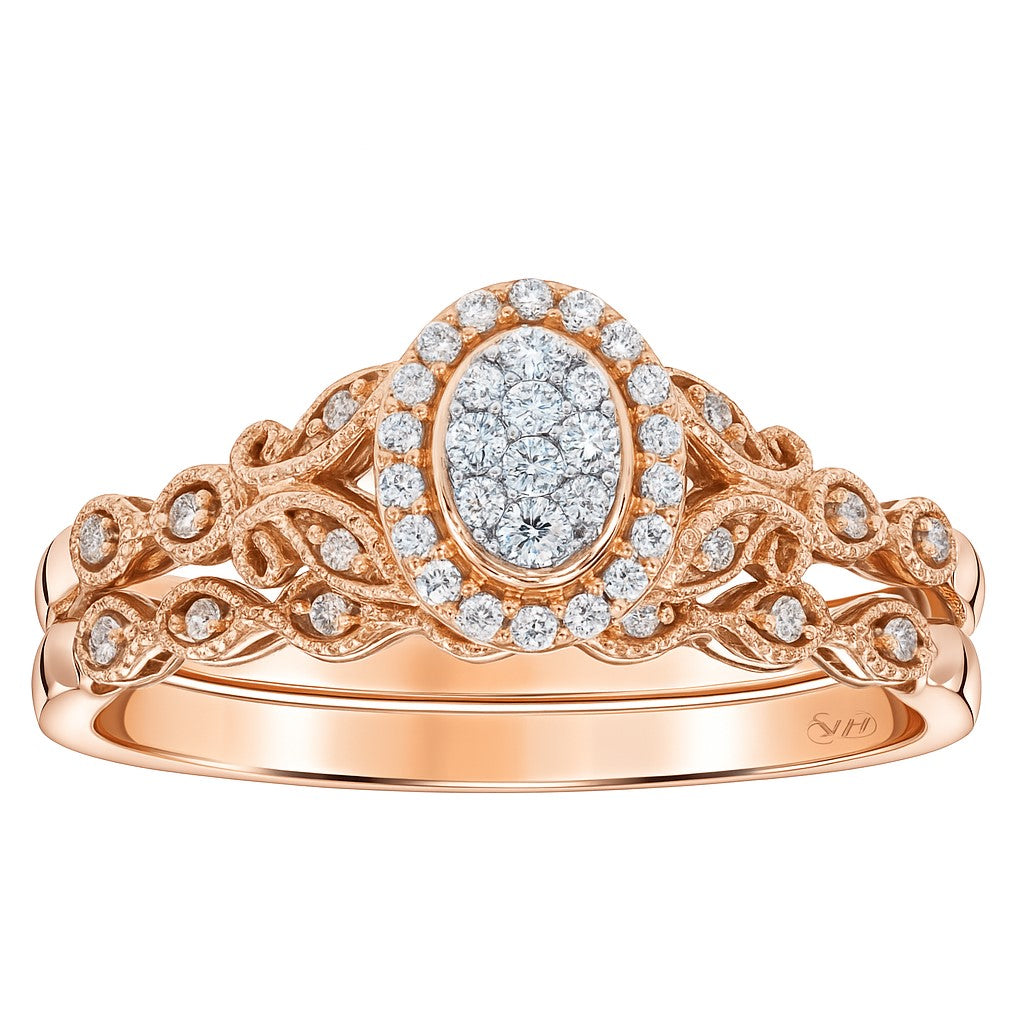 Two Hearts® Blooming Vine Round Diamond Oval Bridal Set