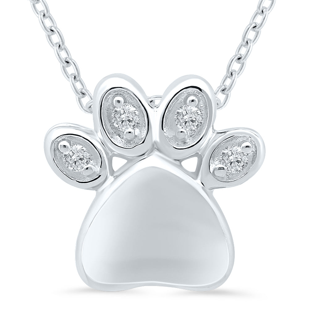 Tali & Tabi Silver Pawprint Diamond Pendant