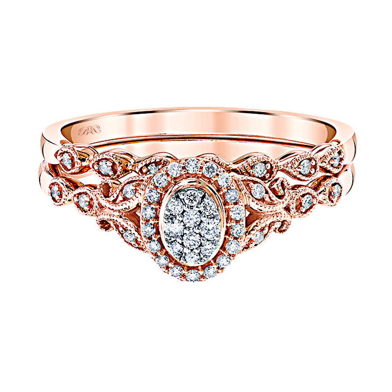 Two Hearts® Blooming Vine Round Diamond Oval Halo Bridal Set