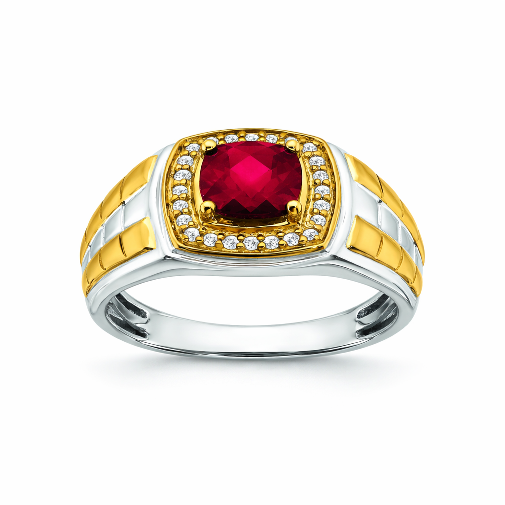 Red Heat Ruby Halo Ring