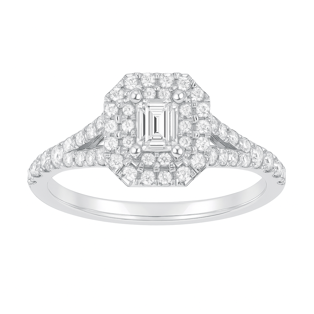 Two Hearts® Radiant Embrace Emerald Cut Diamond Engagement Ring
