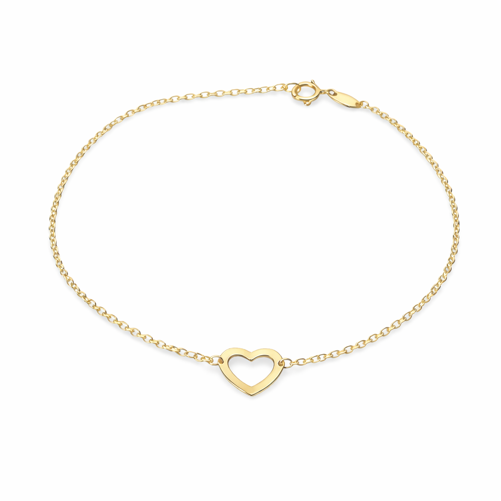 A polished open heart sits at the center of this delicate adjustable bracelet, offering a refined symbol of connection and simplicity. Finished in 14K yellow gold with a slender chain and adjustable clasp, it’s an effortless piece designed for everyday wear or meaningful layering.