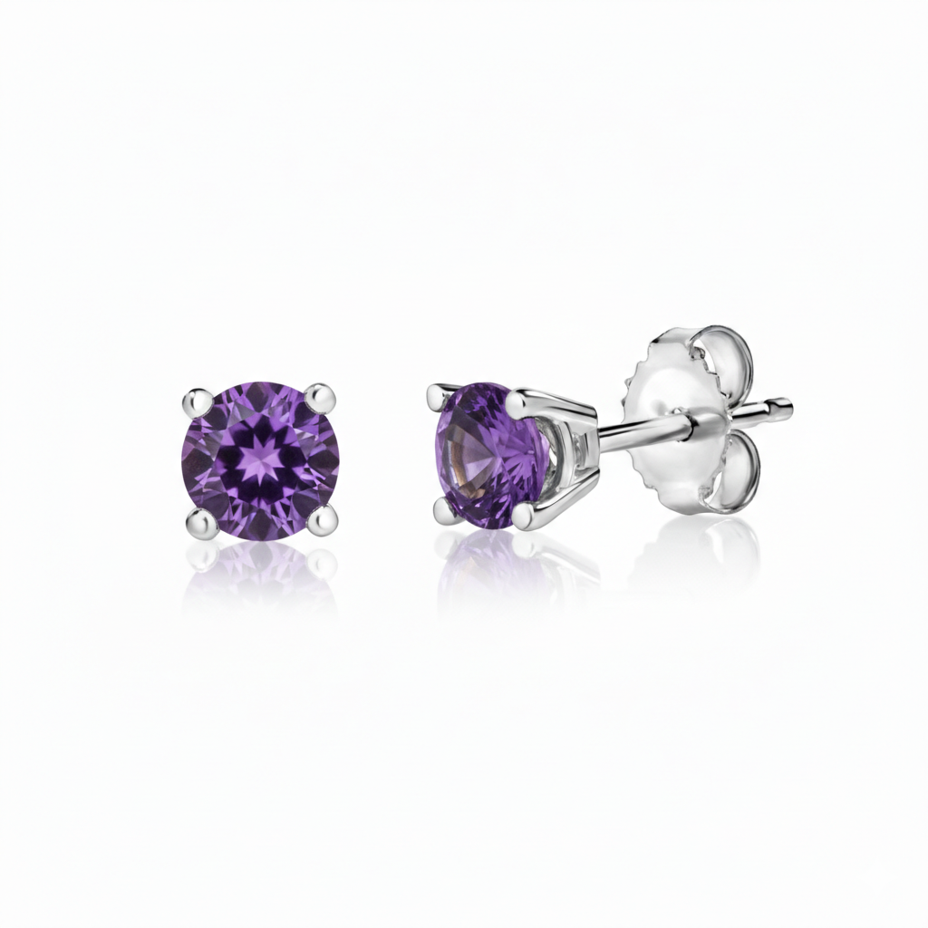 Violet Flame Amethyst 10K Stud Earrings