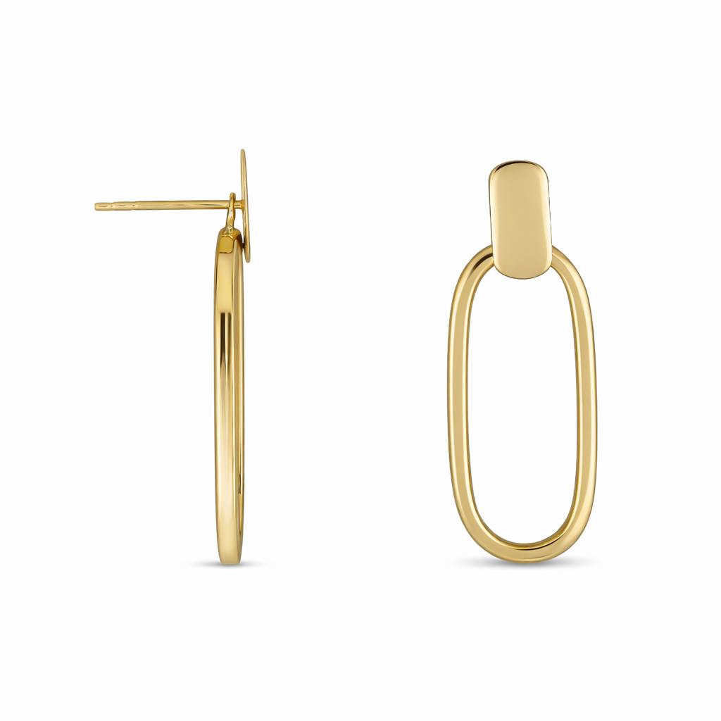 Golden Oval Drop Stud Combo Earrings