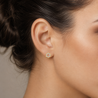 Solar Halo Diamond Sunburst Stud Earrings