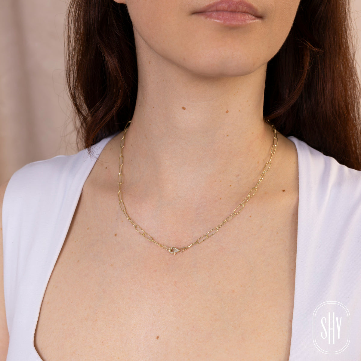 Shy Creation® Paper Clip Diamond Necklace