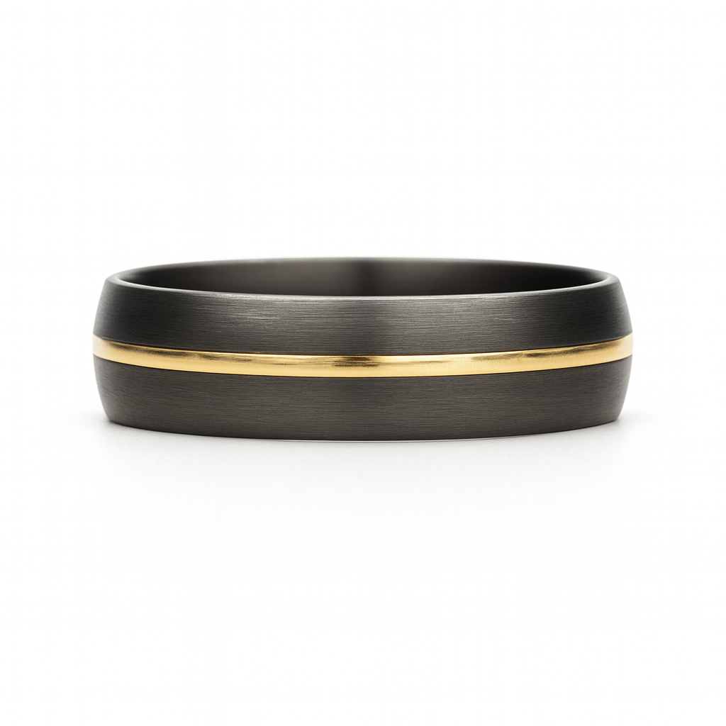 Heavy Stone® Yellow Gold Pinstripe Zirconium Men's Band