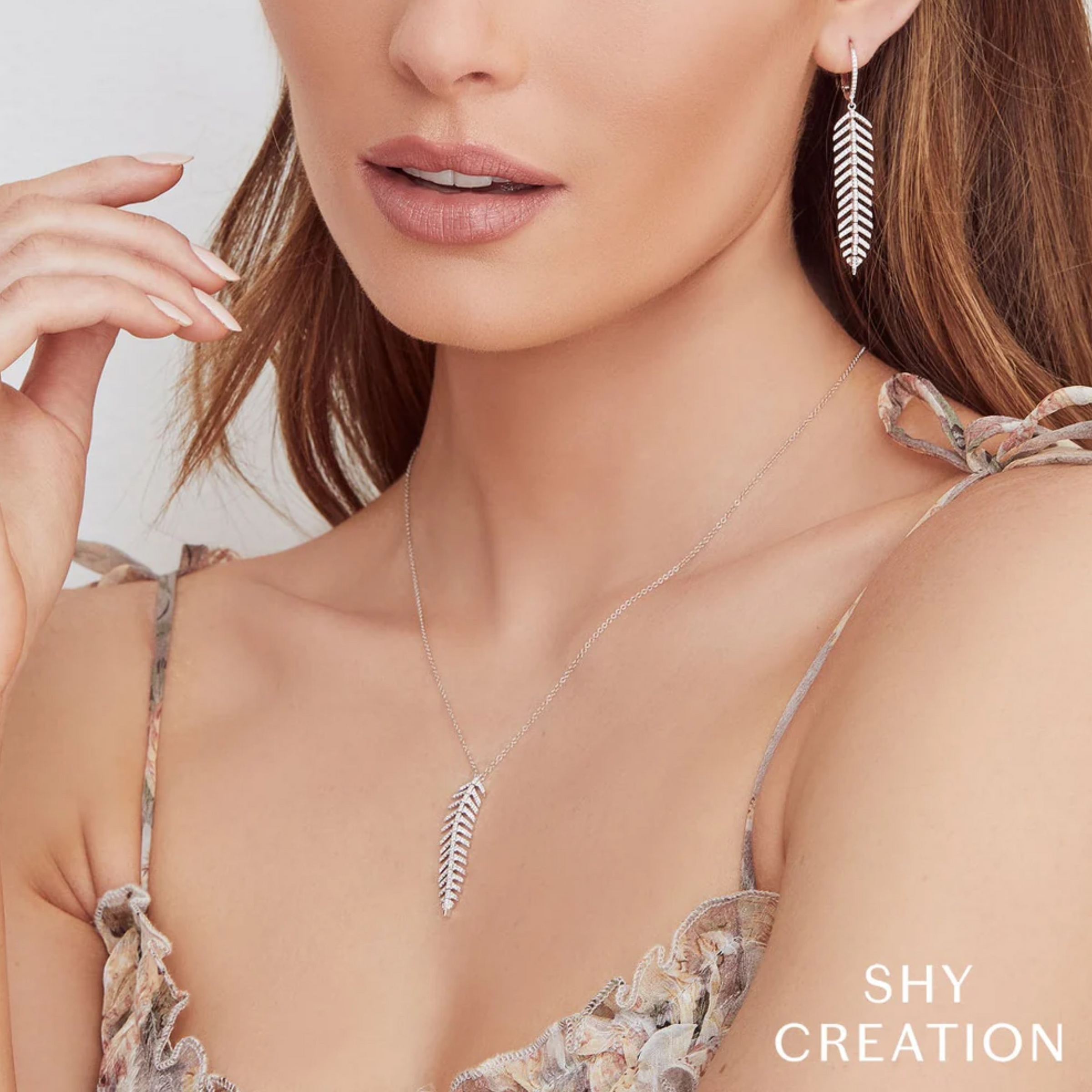 Shy Creation® Diamond Feather Dangle Earrings