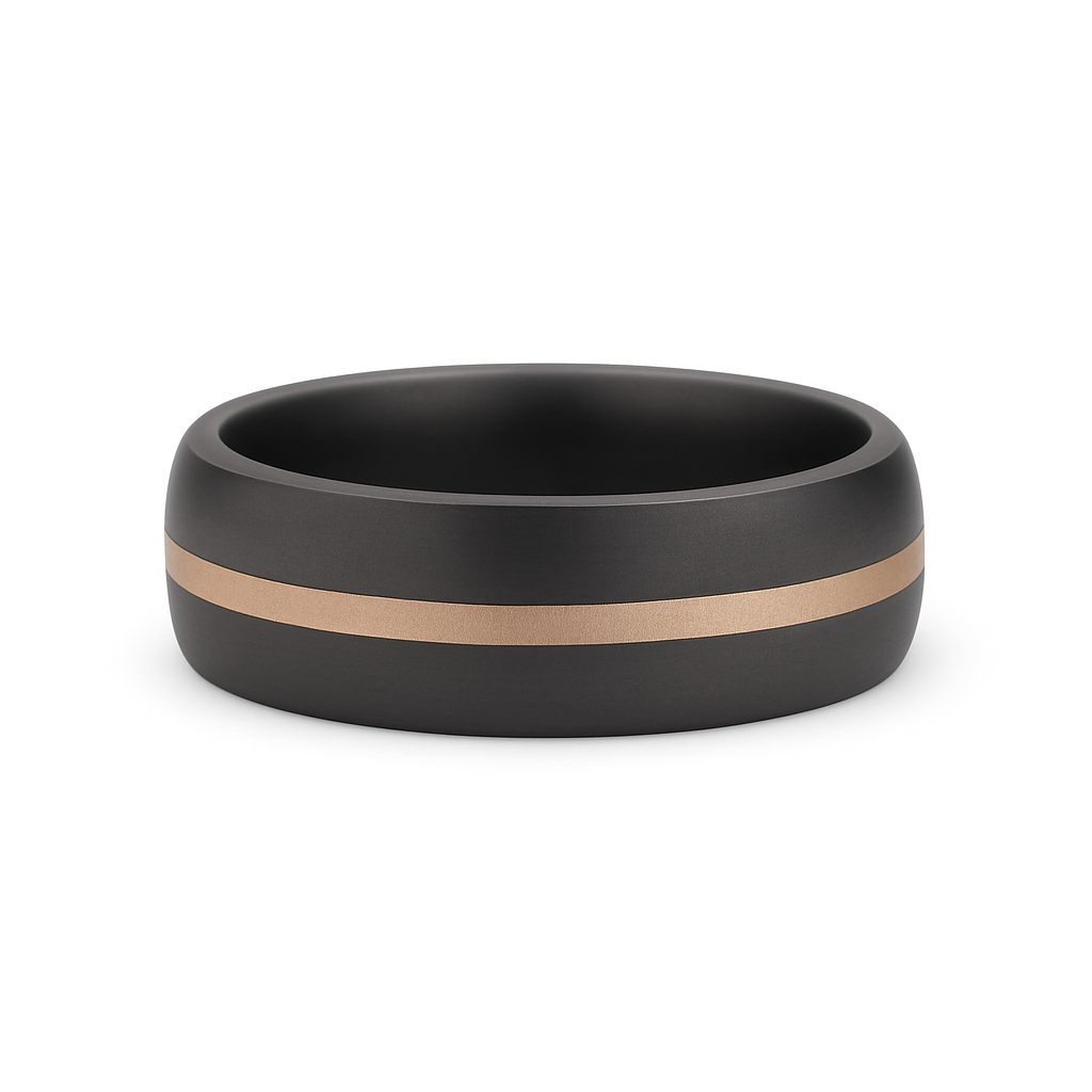 Heavy Stone® Rose Gold Pinstripe Black Ceramic Men's Band