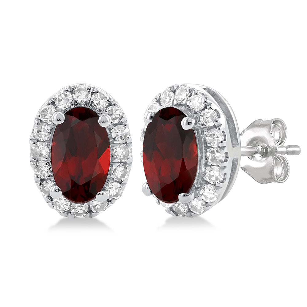 Genuine Oval Garnet &amp; Diamond Earrings