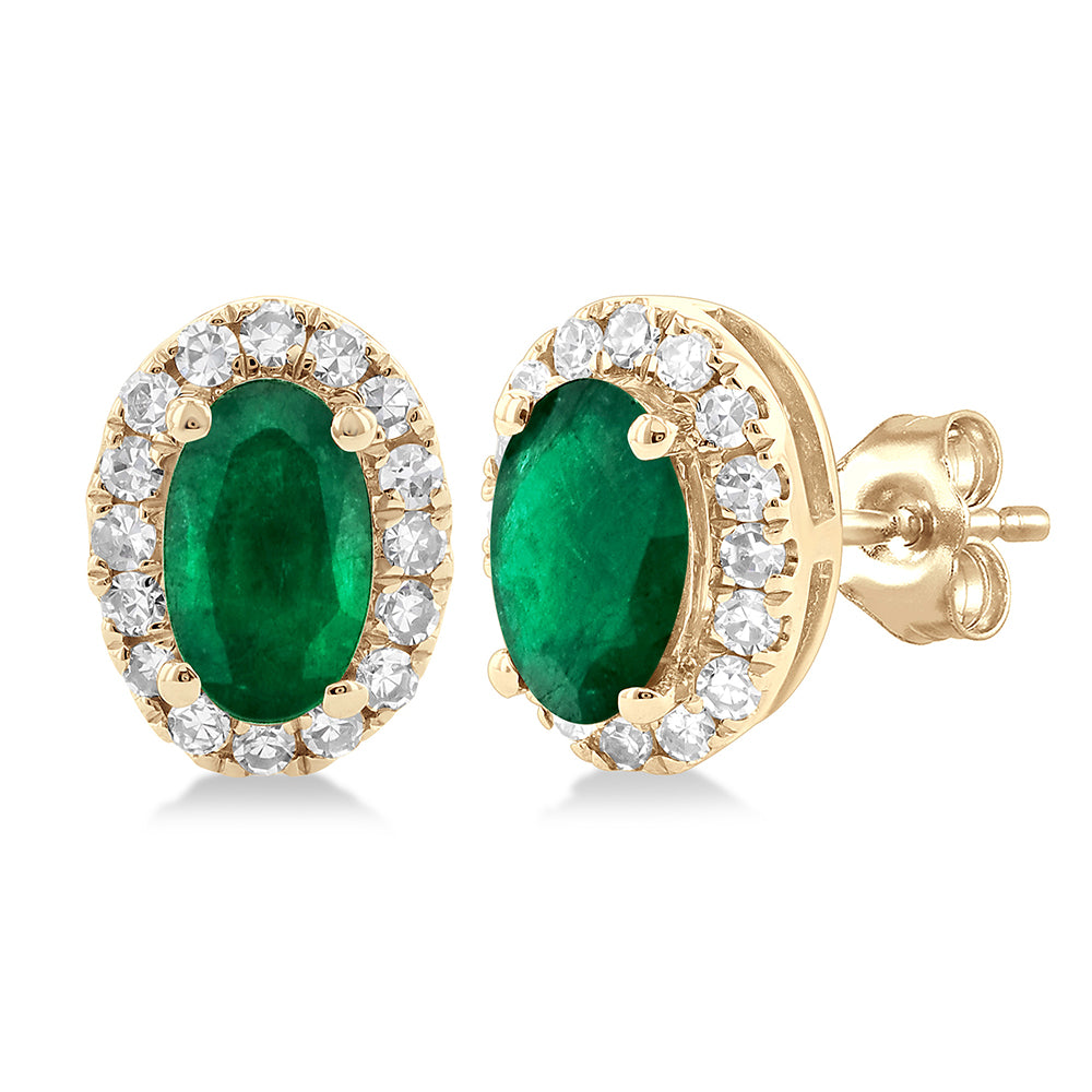 Genuine Oval Emerald &amp; Diamond Earrings
