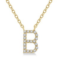 Created in 10k yellow gold, this .05 total carat weight diamond initial B hangs delicately from an 18″ chain. A versatile and stylish pendant, perfect for daily wear.