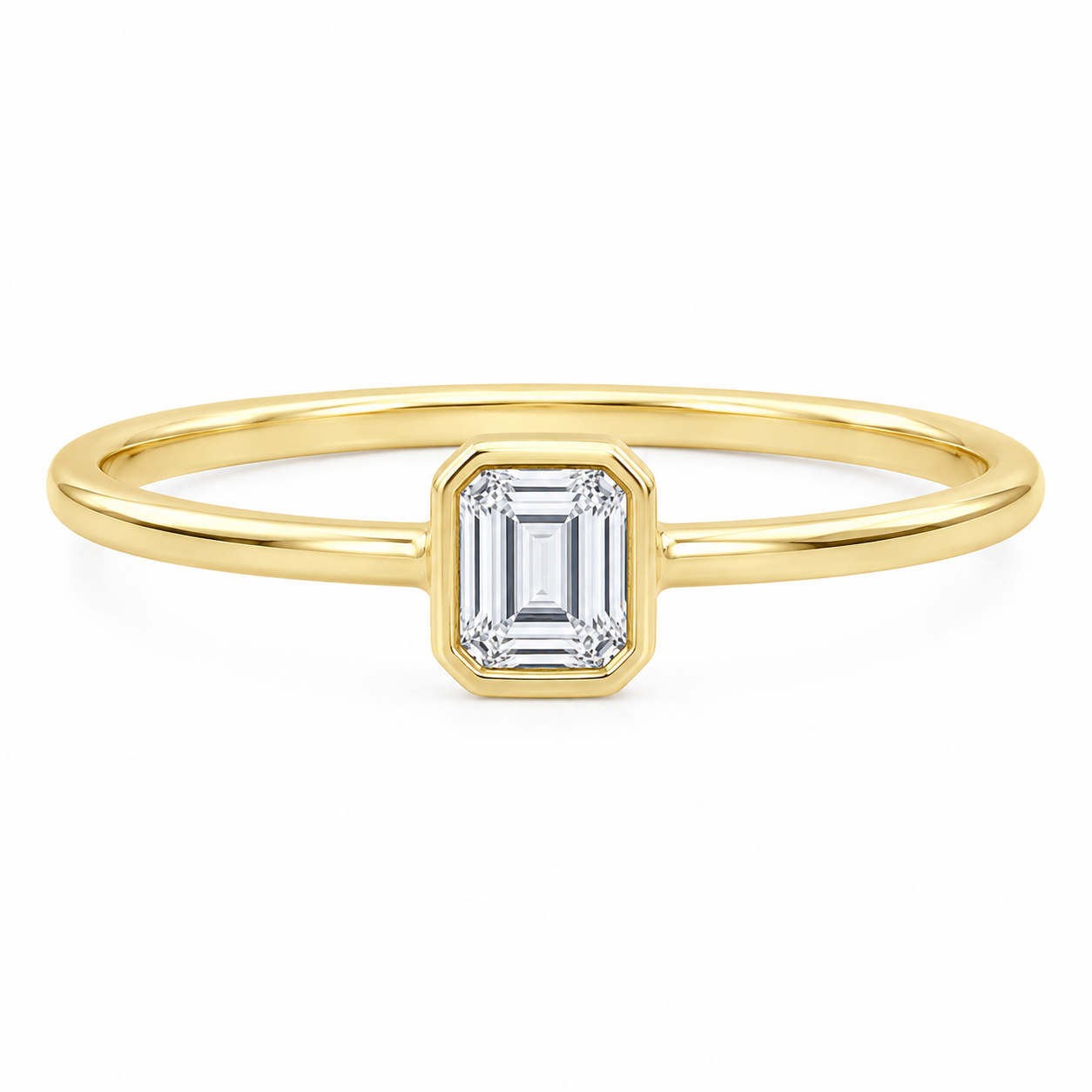 Emerald-Cut Diamond Bezel Ring