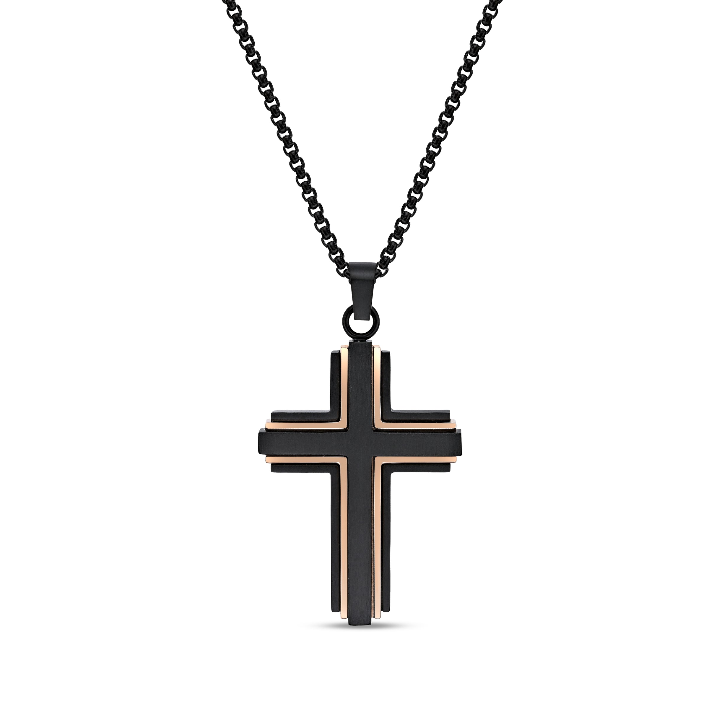 Black & Rose Tone Cross Pendant