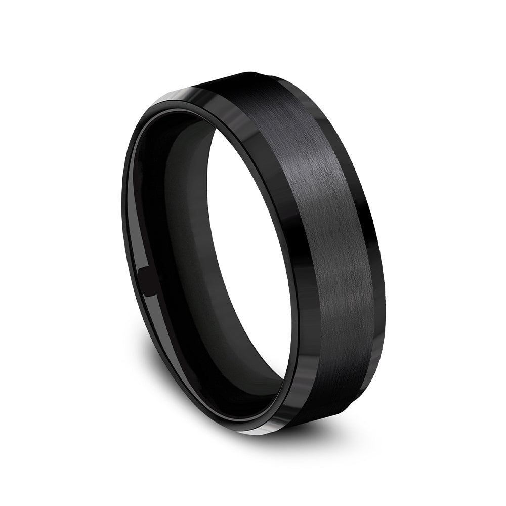 Benchmark® Beveled Edge Black Titanium Men's Band