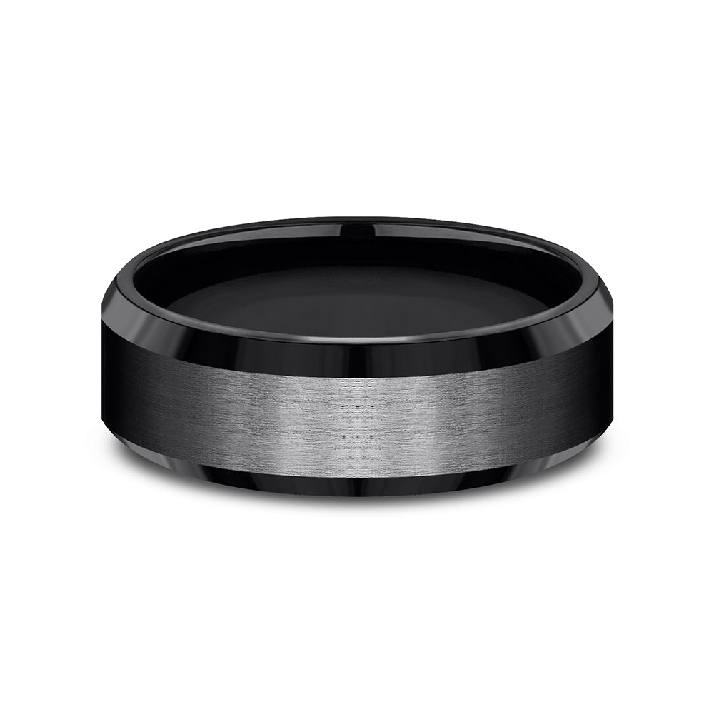 Benchmark® Beveled Edge Black Titanium Men's Band