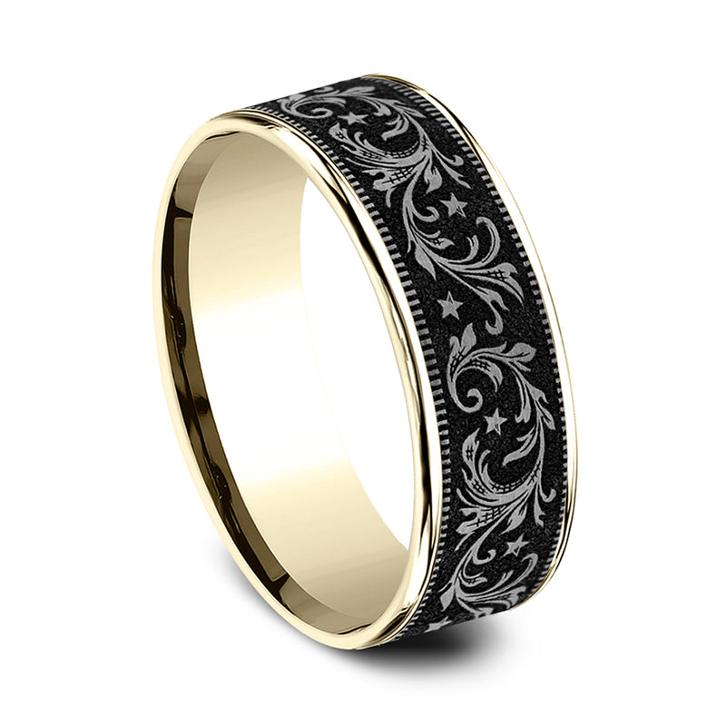 Benchmark® Golden Midnight Scroll Titanium Band