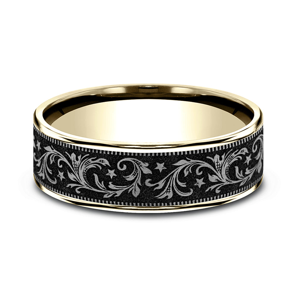 Benchmark® Golden Midnight Scroll Titanium Band