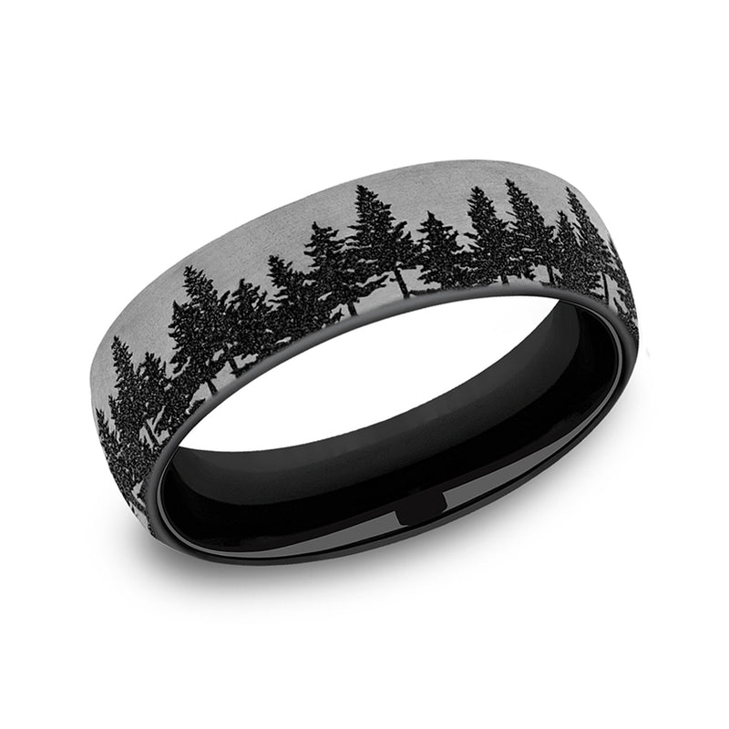 Benchmark® Tree Line Evergreen Silhouette Titanium Men's Band