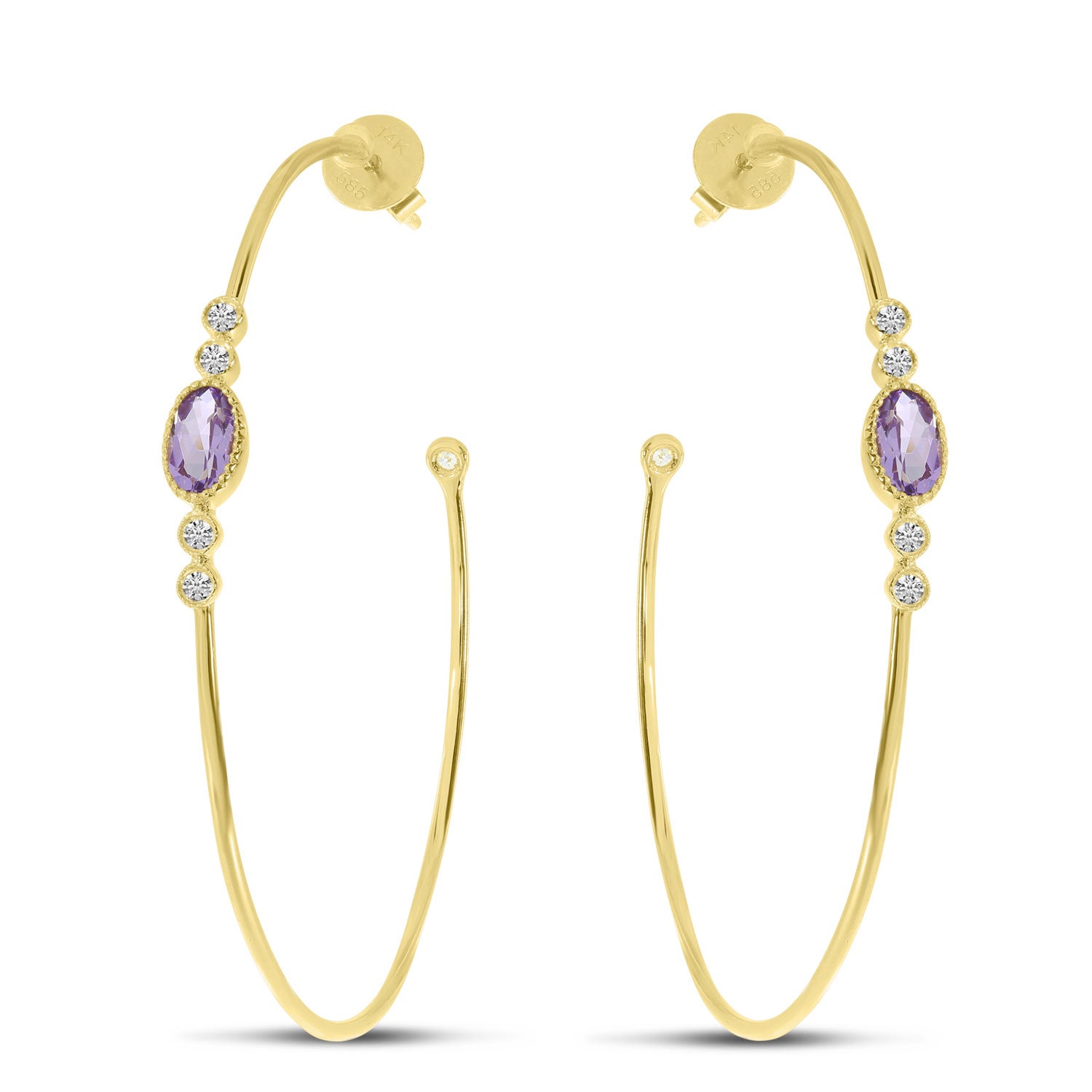 Amethyst Radiance Diamond Wire Hoop Earrings