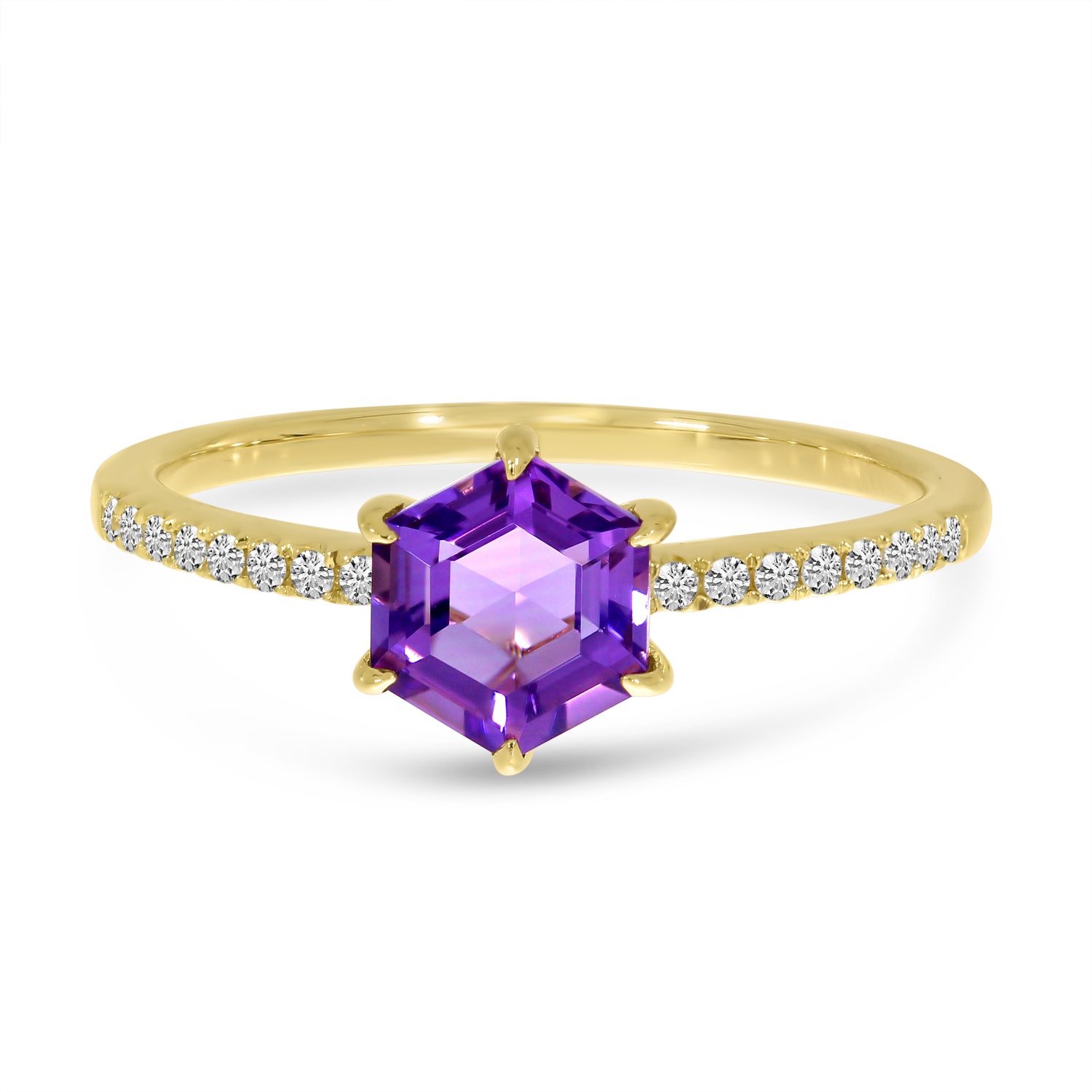 Hexagon Amethyst Diamond Ring