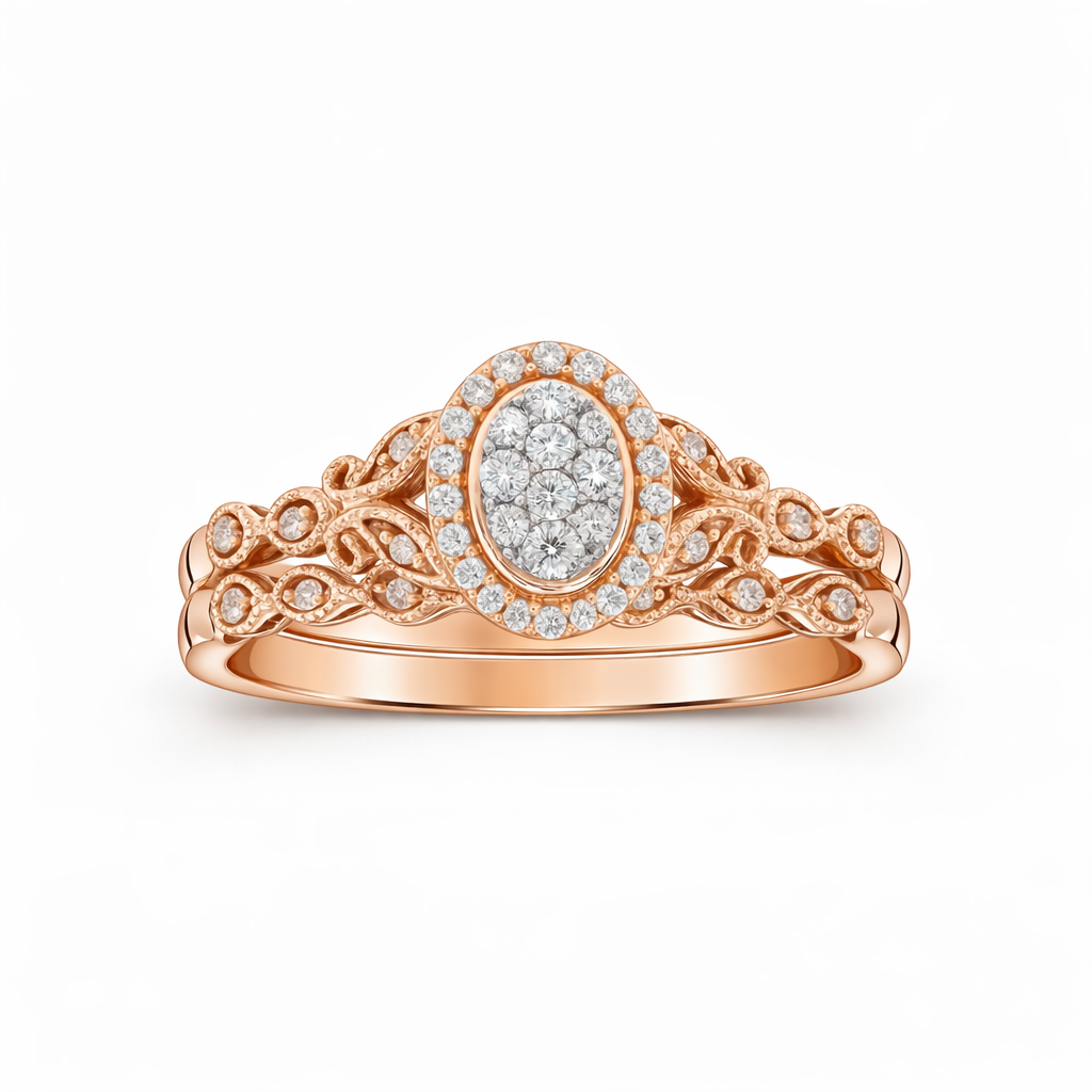 Two Hearts® Blooming Vine Round Diamond Oval Bridal Set