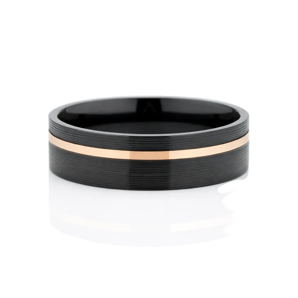 Heavy Stone® Rose Gold Pinstripe Zirconium Men's Band