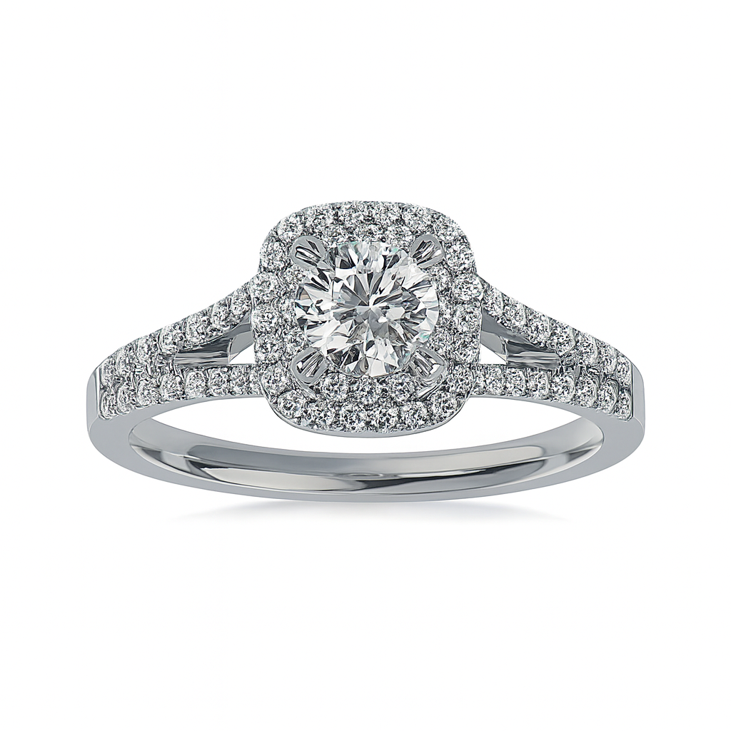 Starlit Crest Round Diamond Engagement Ring