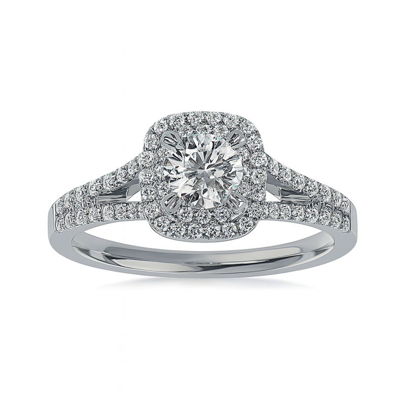 Starlit Crest Round Diamond Engagement Ring