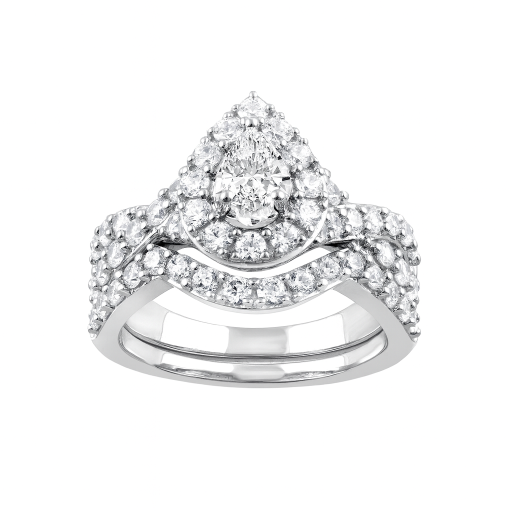 Two Hearts® Pear Light Halo Diamond Engagement Ring