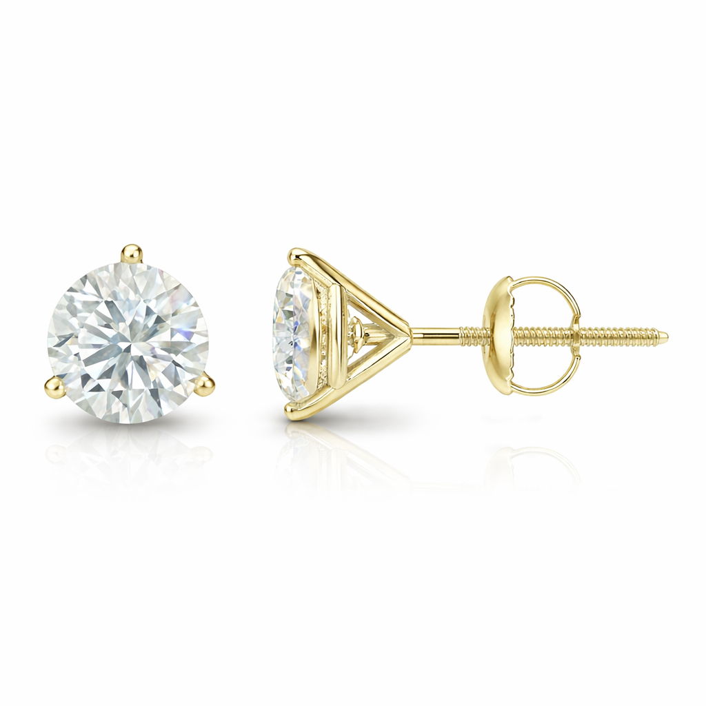 Yellow Gold Martini Round Diamond Stud Earrings