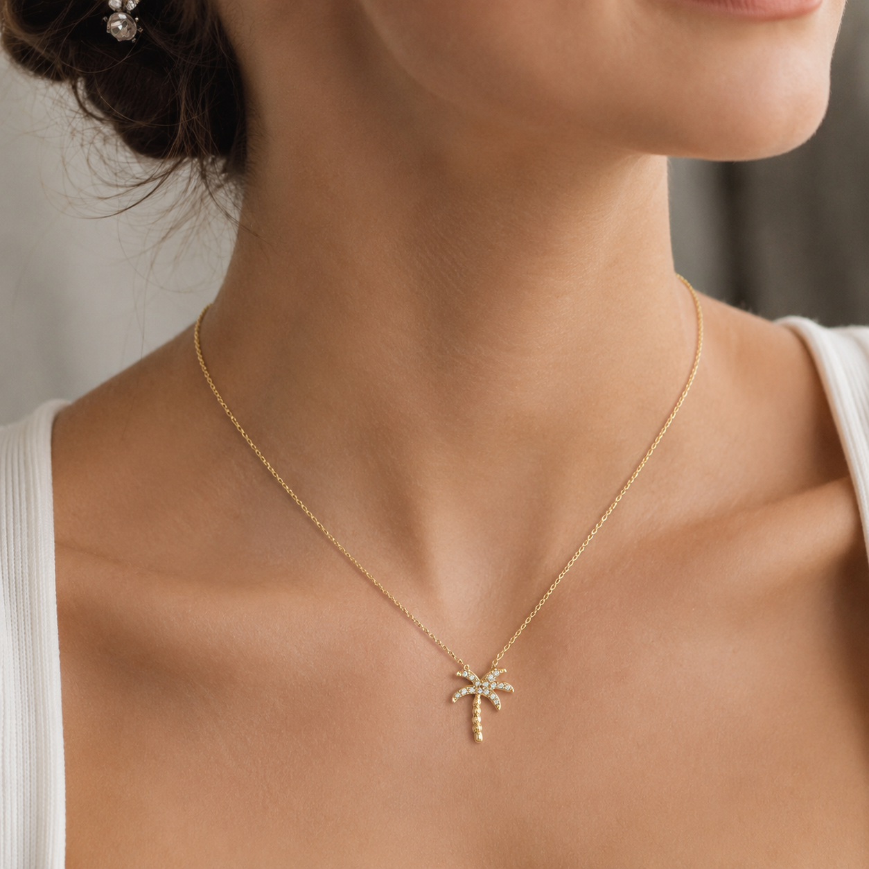 Island Spark Diamond Palm Tree Pendant