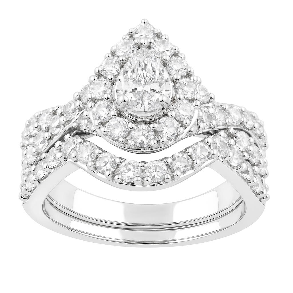Two Hearts® Pear Light Halo Diamond Engagement Ring