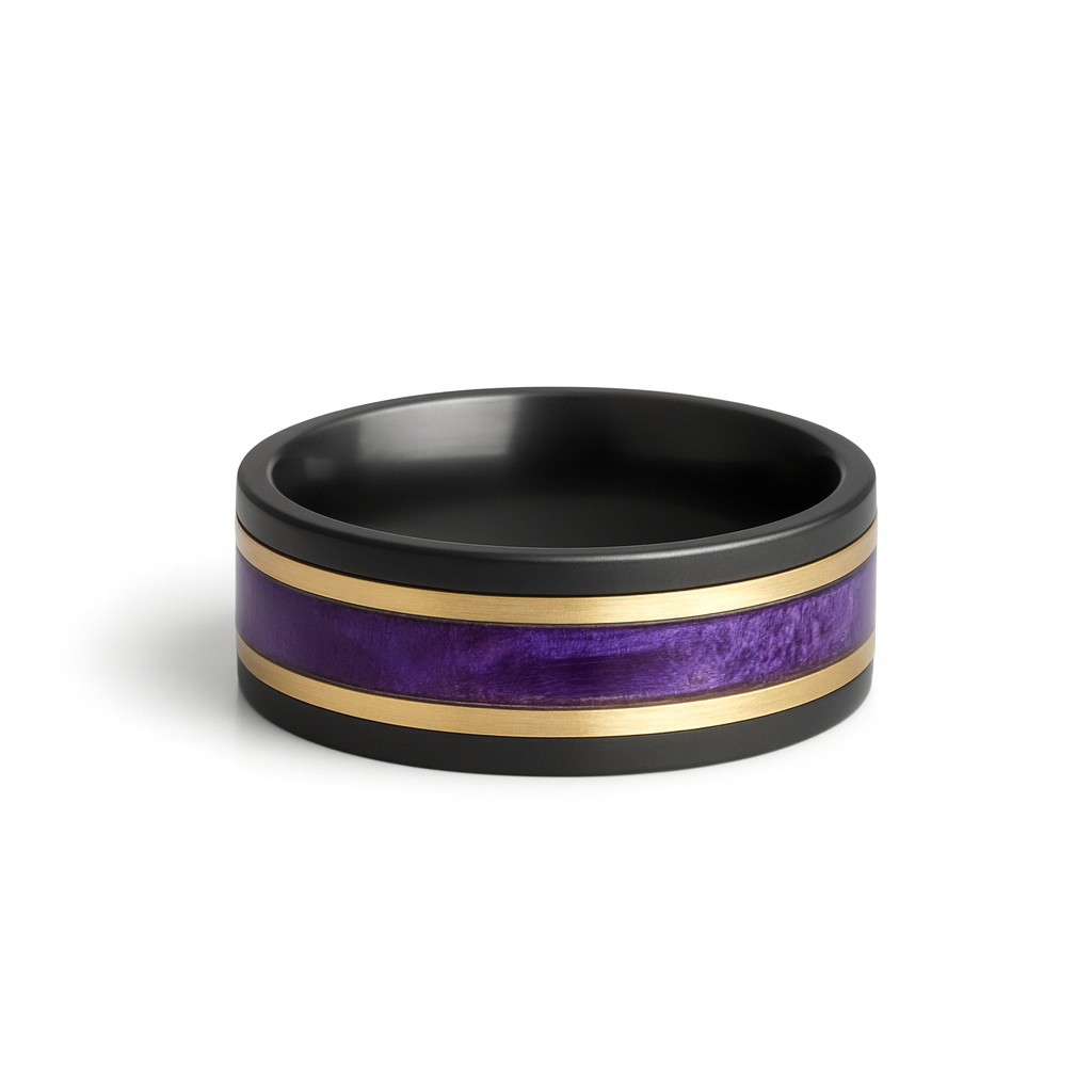 Heavy Stone® Purple Wood Pinstripe Zirconium Men's Band