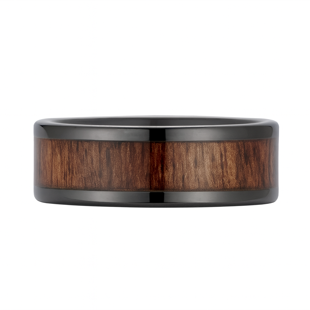Heavy Stone® Black Ceramic Koa Wood Men's Band