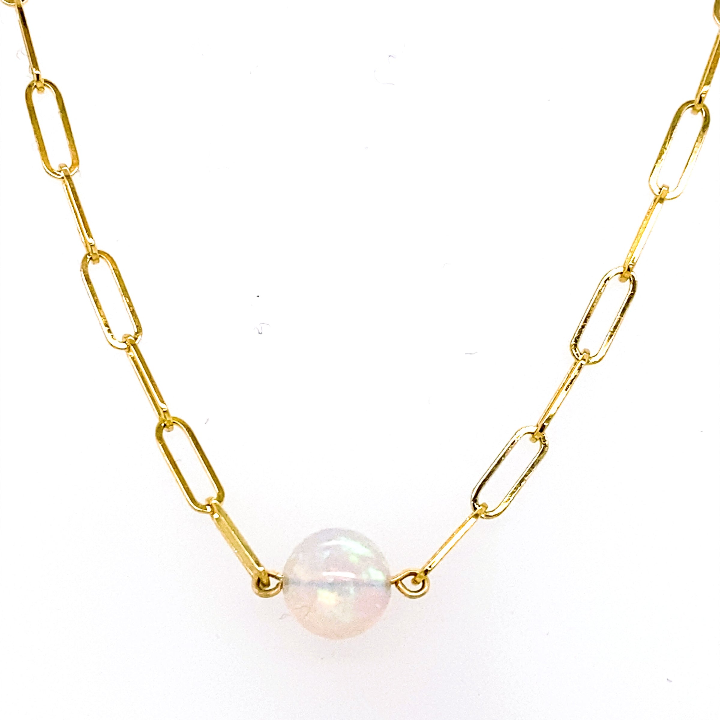 Moonlit Opal Bead Paperclip Necklace