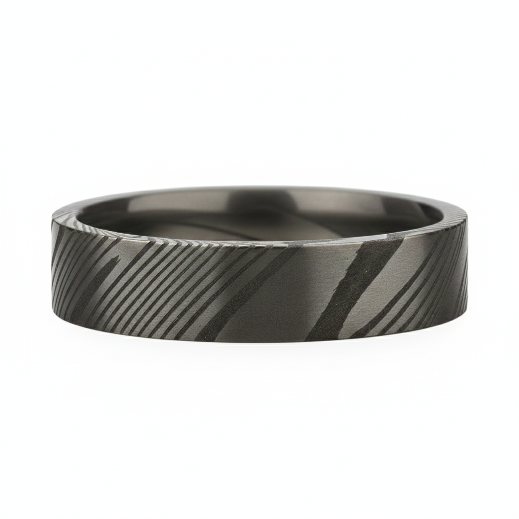 Heavy Stone® Flat Damascus Steel Men’s Band