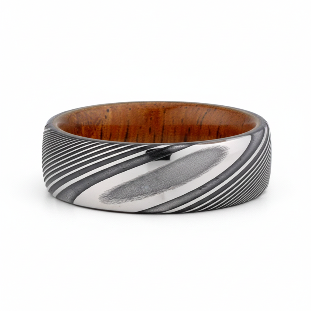 Heavy Stone® Koa Wood Damascus Steel Men's Band