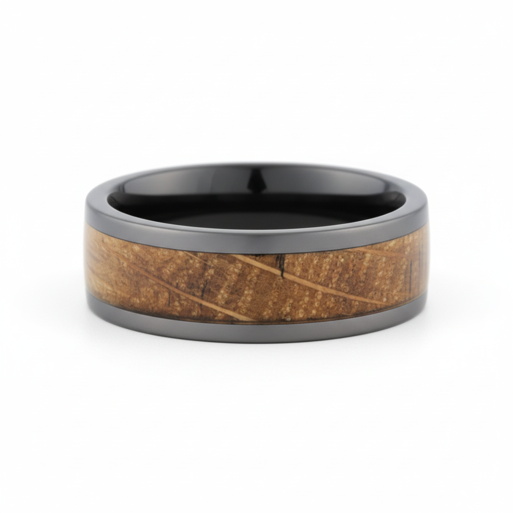 Heavy Stone® Whiskey Barrel Black Ceramic Men's Band