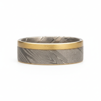 Heavy Stone® Yellow Gold Pinstripe Damascus Steel Men's Band