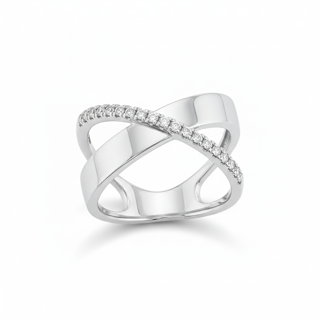 Shy Creation® Intersect Diamond Crossover Ring