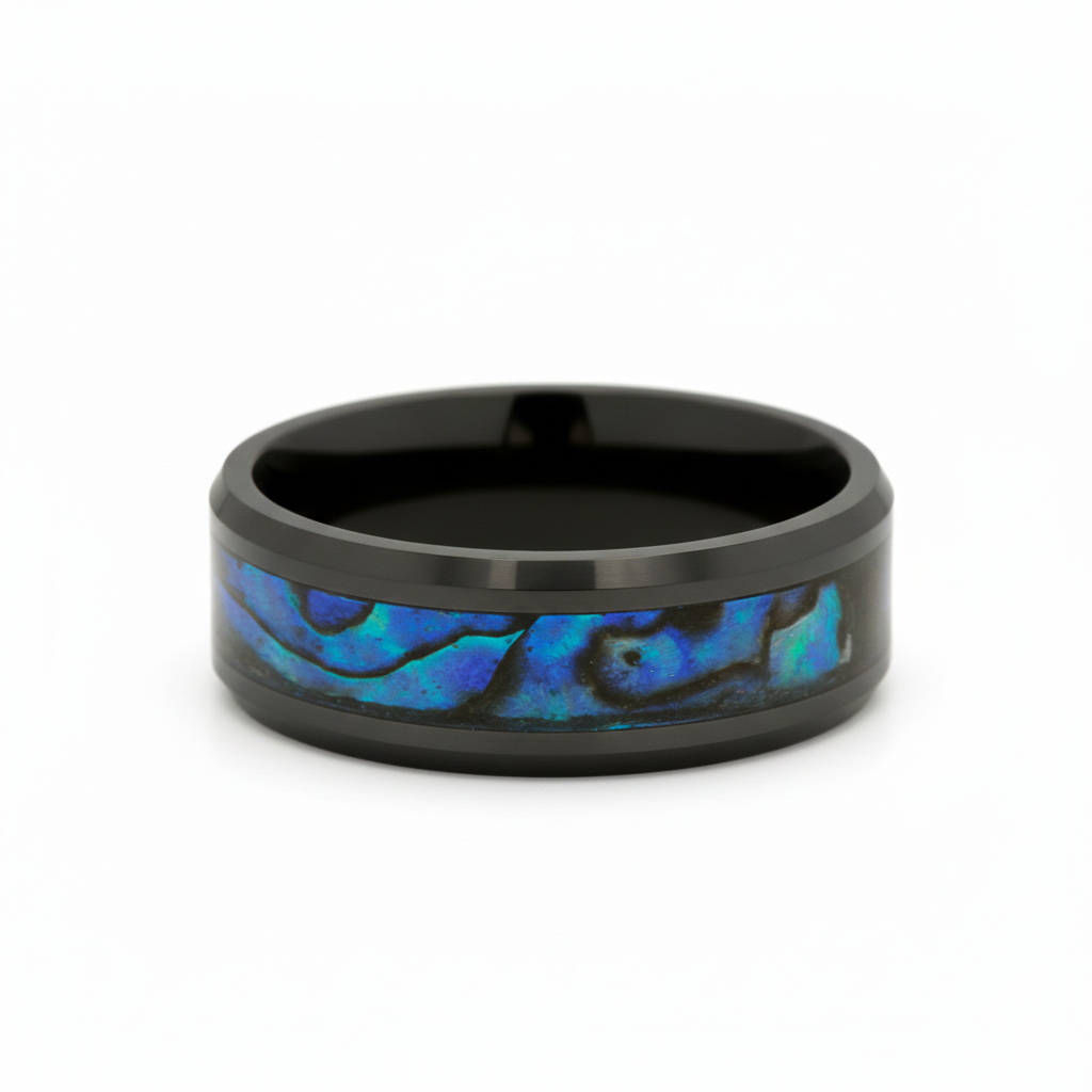 Heavy Stone® Black Ceramic Abalone Men's Band