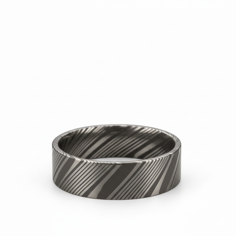 Heavy Stone® Flat Damascus Steel Men’s Band