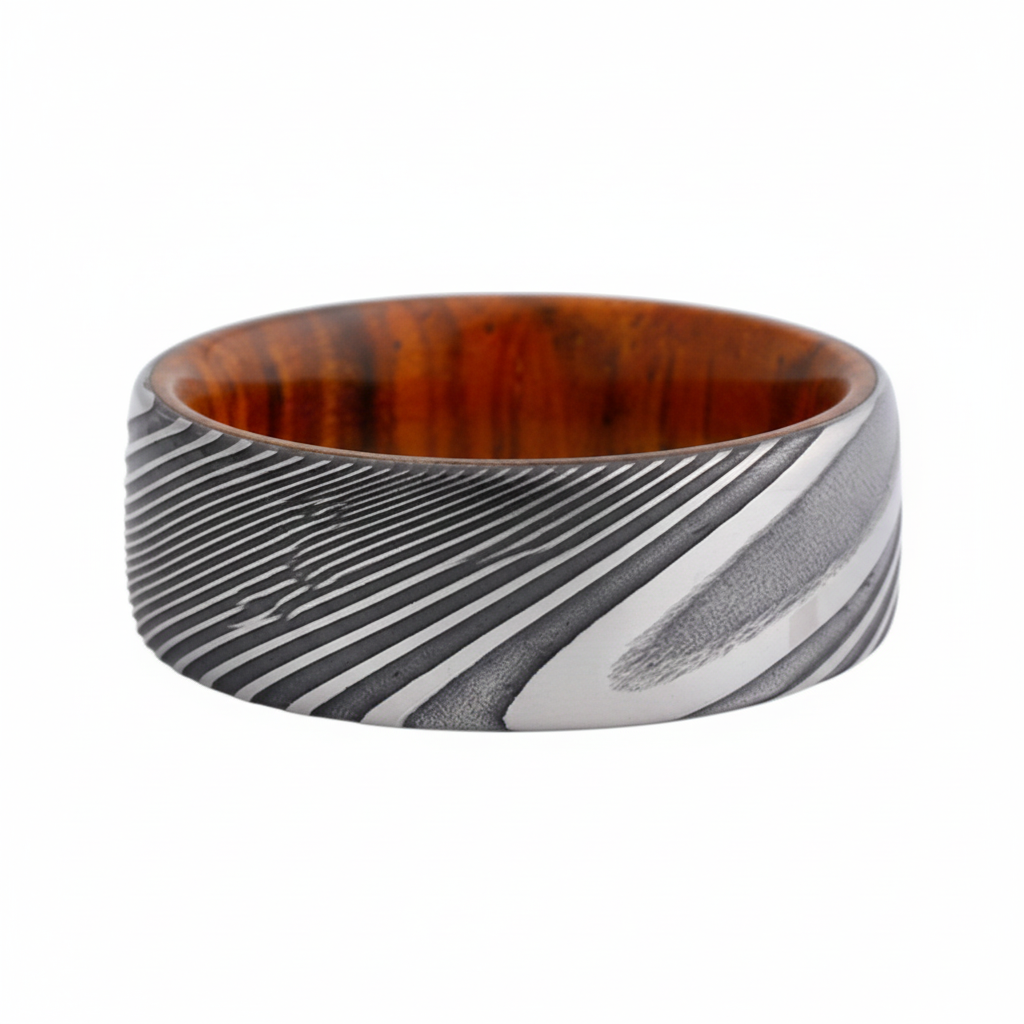 Heavy Stone® Cocobolo Wood Damascus Steel Men's Band