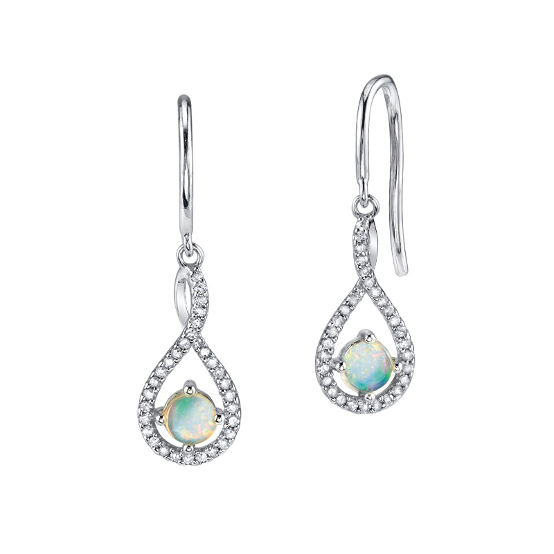 Moonlit Opal & Diamond Teardrop Twist Earrings